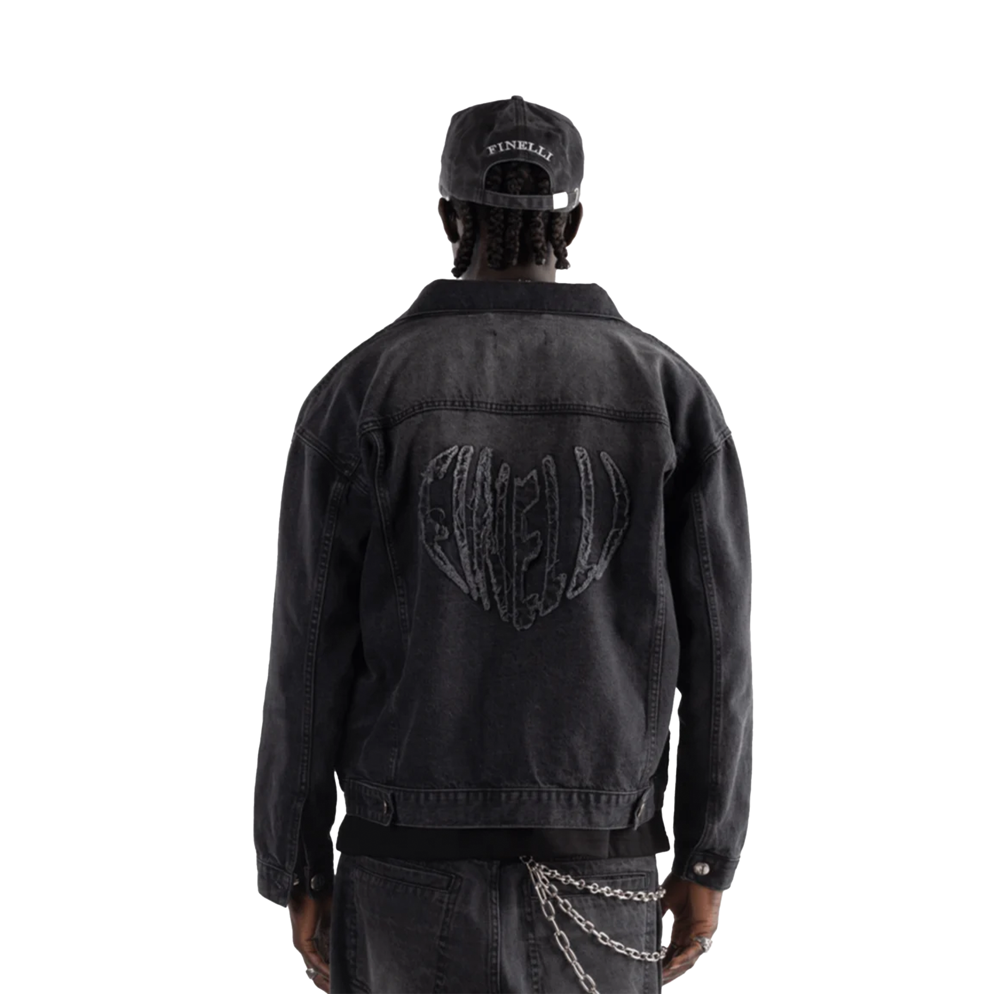FINELLI HEART DENIM JACKET BLACK