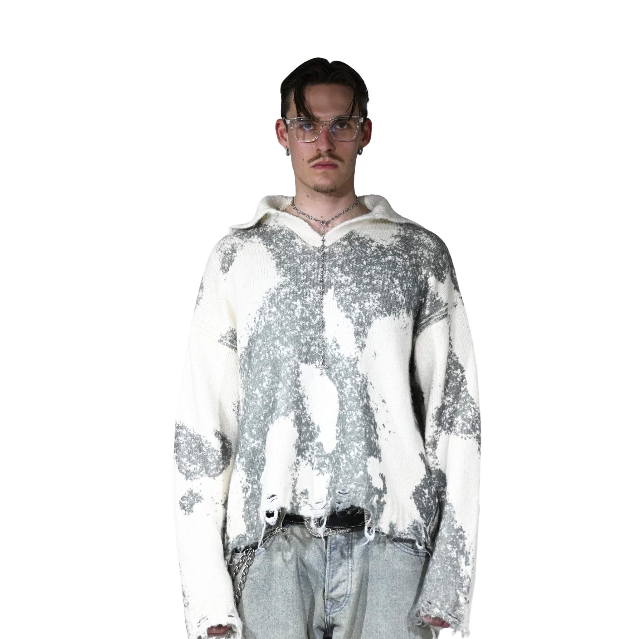 FINELLI DISTRESSED MOHAIR POLO SWEATER