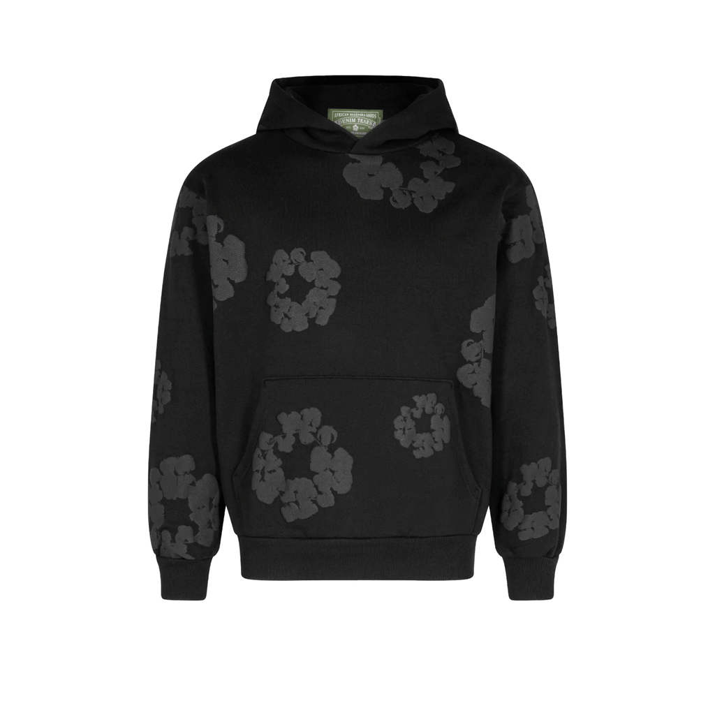 DENIM TEARS HOODIE BLACK ON BLACK