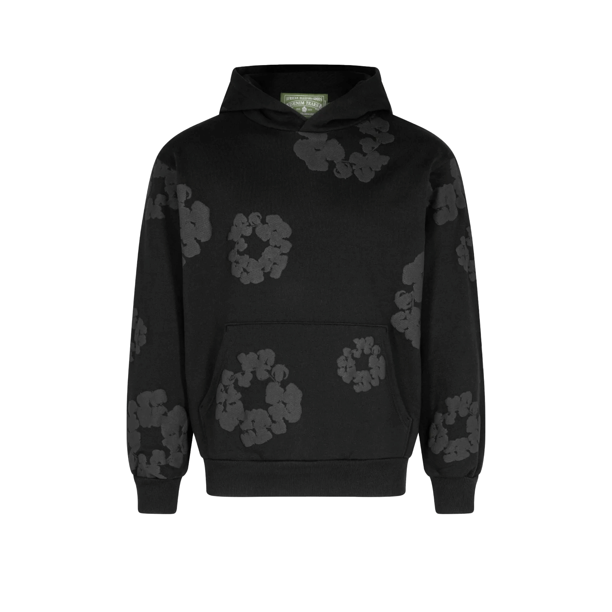 DENIM TEARS HOODIE BLACK ON BLACK